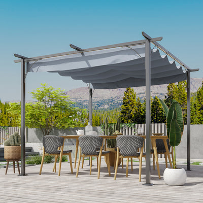 Outsunny 3 x 3(m) Metal Pergola with Retractable Roof, Garden Gazebo Metal Pergola Canopy. Outdoor Sun Shade Shelter for Party BBQ, Grey 
