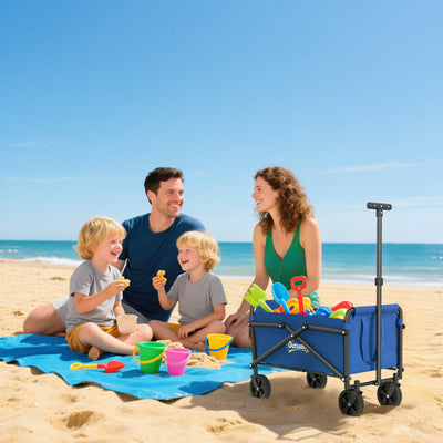 Outsunny 41L Festival Trolley on Wheels, Small Garden Folding Trolley Cart, 60kg Heavy Duty Collapsible Folding Wagon with Adjustable Handle and Carrying Bag for Beach, Camping, Festival, Blue 