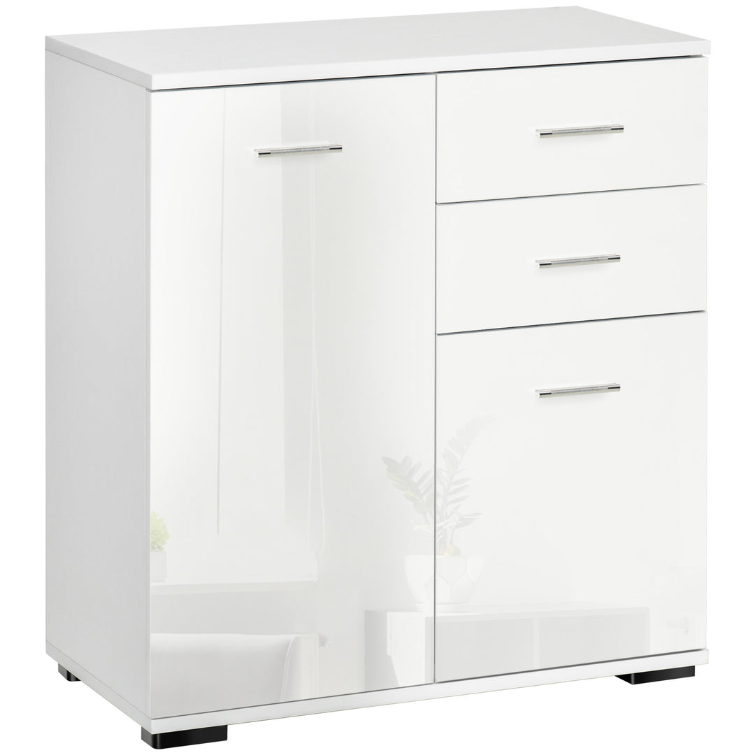 HOMCOM Modern High Gloss Sideboard Storage Cabinet Table Chest of Drawers for Bedroom Living Room Storage Furniture, White 