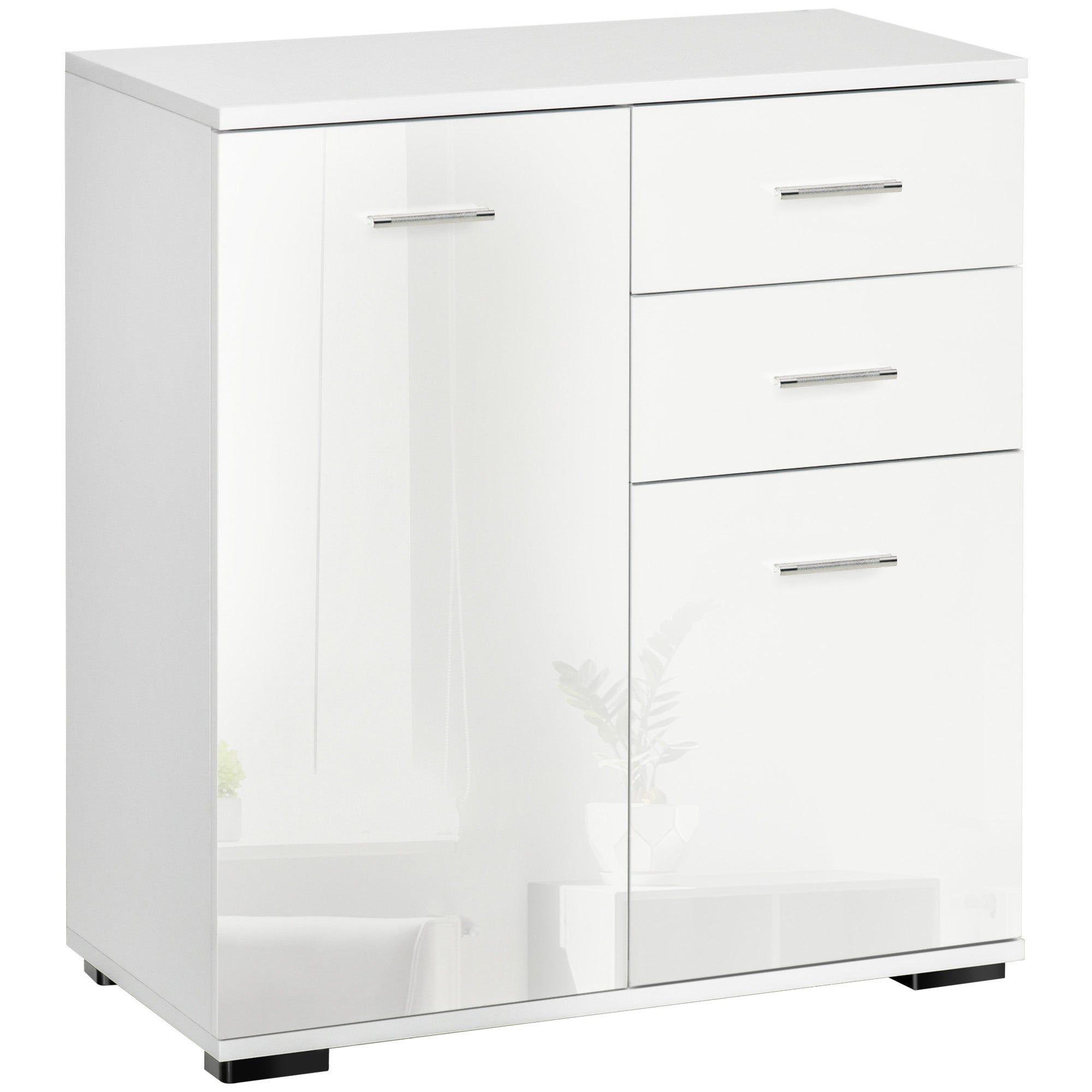 HOMCOM Modern High Gloss Sideboard Storage Cabinet Table Chest of Drawers for Bedroom Living Room Storage Furniture, White 
