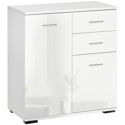 HOMCOM Modern High Gloss Sideboard Storage Cabinet Table Chest of Drawers for Bedroom Living Room Storage Furniture, White 