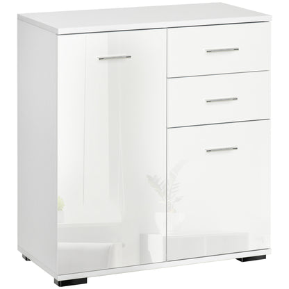 HOMCOM Modern High Gloss Sideboard Storage Cabinet Table Chest of Drawers for Bedroom Living Room Storage Furniture, White 
