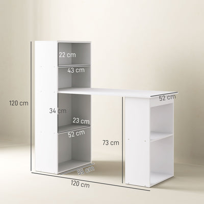 HOMCOM 120cm Modern Computer Desk Bookshelf Study Table Workstation PC Laptop Writing Home Office 6 Shelves, White 