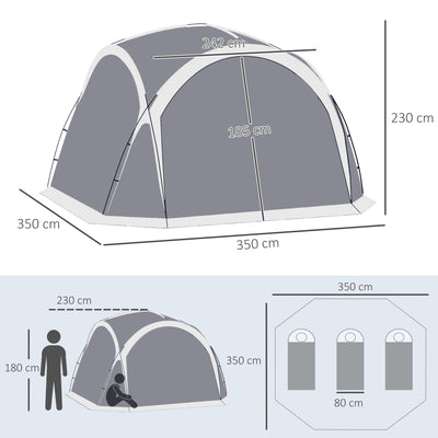 Outsunny Dome Tent for 6-8 Person, Camping Tent with 4 Zipped Mesh Doors, Removable Oxford Cloth, Lamp Hook, Portable Carry Bag, White and Grey 