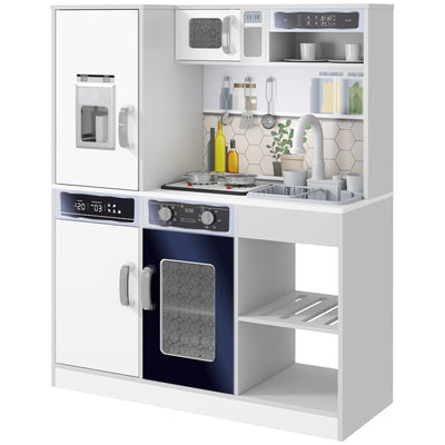 AIYAPLAY Pretend Play Toy Kitchen, Kids Kitchen Playset w/ Sounds, Lights, Running Water, Coffee Maker, Refrigerator 