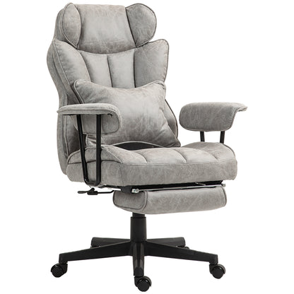 HOMCOM Office Chair with 6 Point Massage and Heat, Ergonomic Desk Chair with Foot Rest, Lumbar Support, Reclining Function and Wide Seat, Height-Adjustable High Back Swivel Rolling for Home, Grey