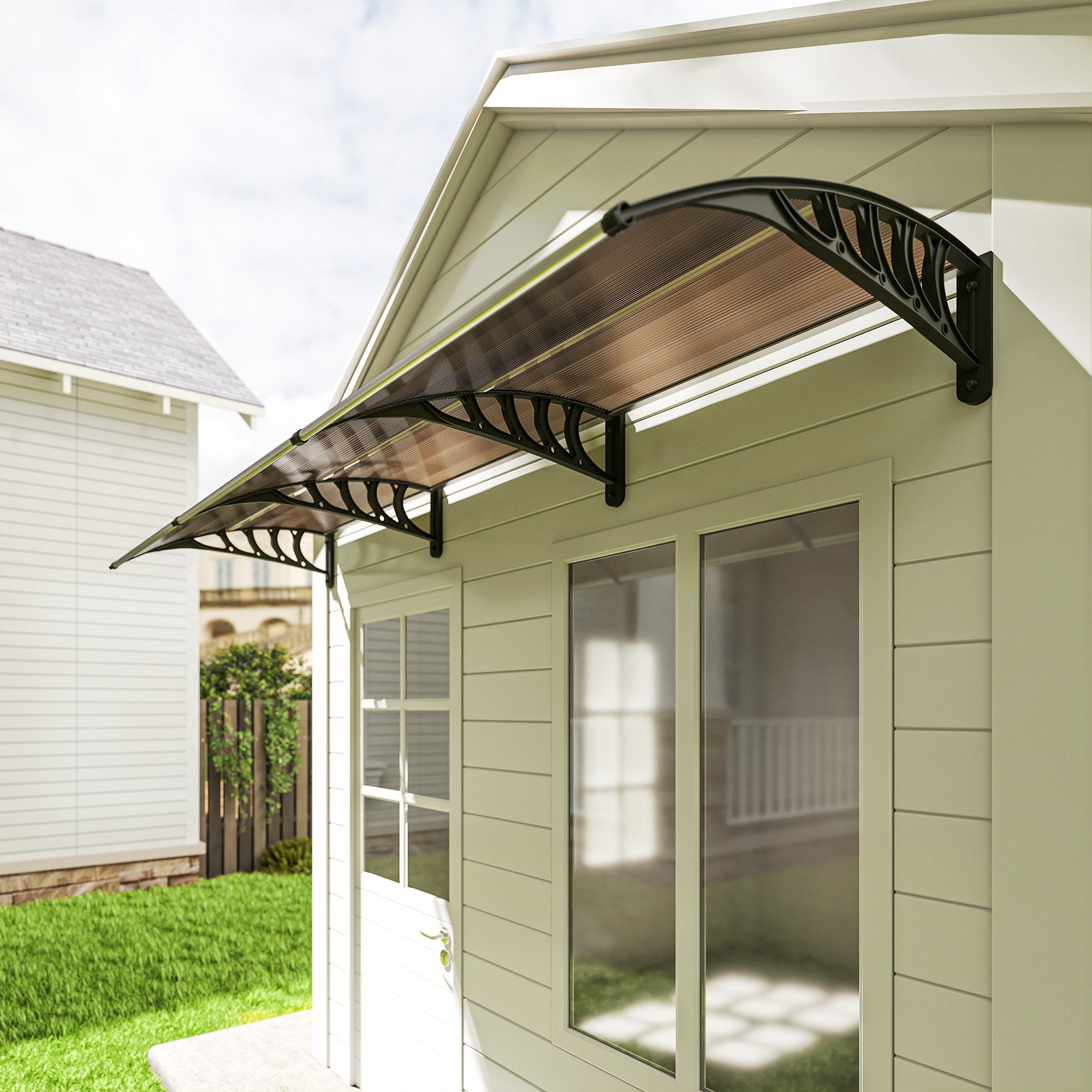 Outsunny Front Door Canopy, Outdoor Awning, Rain Shelter, 303 x 96cm , Brown 