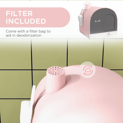 PawHut Hooded Cat Litter Box, Kitten Litter Tray, with Lid, Scoop, Filter, Flap Door, Pink 