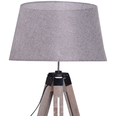 HOMCOM Tripod Floor Lamps for Living Room Bedroom, Modern Adjustable Standing Lamp with Wood Legs, Drum Fabric Shade, 99-143cm, Grey 