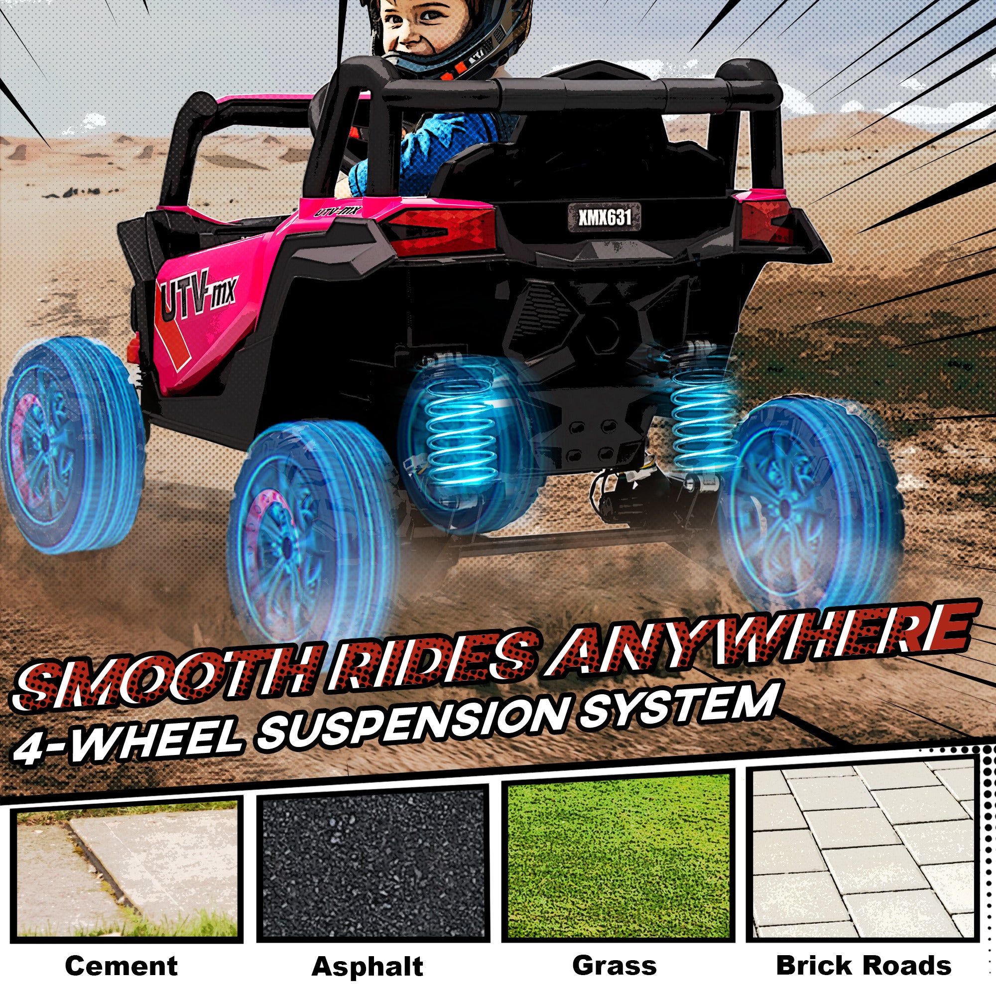 AIYAPLAY 12V Kids Ride On Car with Remote Control, Kids Electric Car with Suspension System, Music, for Kids 3-5 Years, Pink