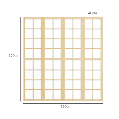 HOMCOM 4 Panel Folding Room Divider, Freestanding Room Separator, Indoor Privacy Screen for Living Room, Bedroom, 160 x 170cm 