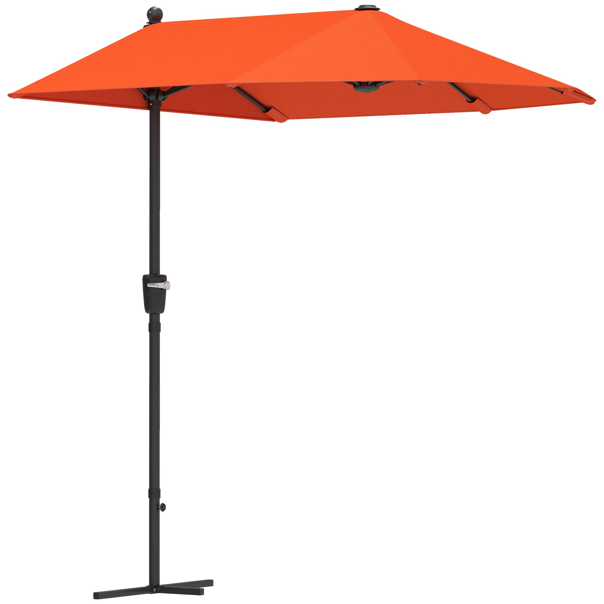 Outsunny 2m Half Parasol Market Umbrella Garden Balcony Parasol with Crank Handle, Cross Base, Double-Sided Canopy, Orange 