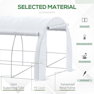 Outsunny 6 x 3 x 2 m Polytunnel Greenhouse with Roll-up Side Walls, Walk-in Grow House Tent with Steel Frame, Reinforced Cover, Zipped Door and 12 Mesh Windows for Garden, White 