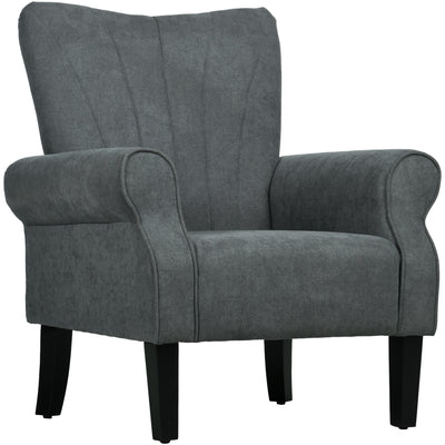 HOMCOM Upholstered Accent Chair with High Back, Rolled Arms and Wood Legs, Soft Thick Padded Armchair, Grey 