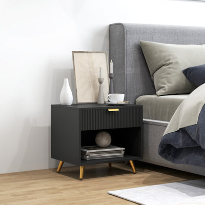 HOMCOM Elegant Bedside Table, with Drawer and Shelf - Black/Gold Tone 