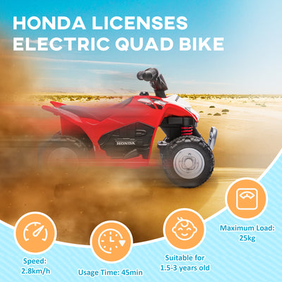 AIYAPLAY Honda Licensed Kids Electric Quad Bike, 6V ATV Ride On for Ages 1.5-3 Years, Red 