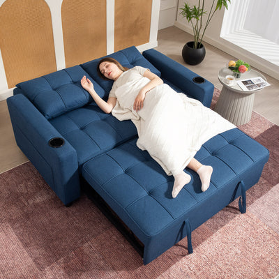 HOMCOM Two-Seater Pull-Out Sofa Bed - Dark Blue 