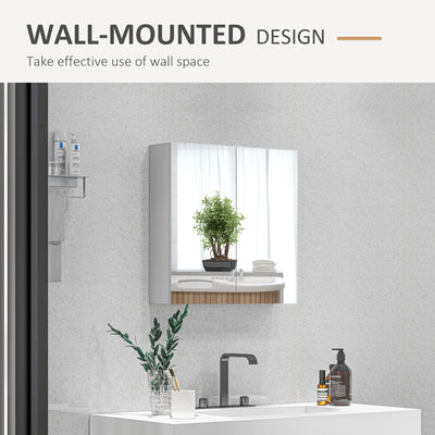 kleankin Bathroom Mirror Cabinet, Wall Mounted Bathroom Storage Cupboard with Adjustable Shelf, 60W x 15D x 60Hcm, High Gloss White 