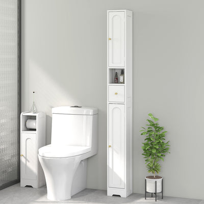 HOMCOM 185 cm Tall Bathroom Cabinet with Arched Doors - White 