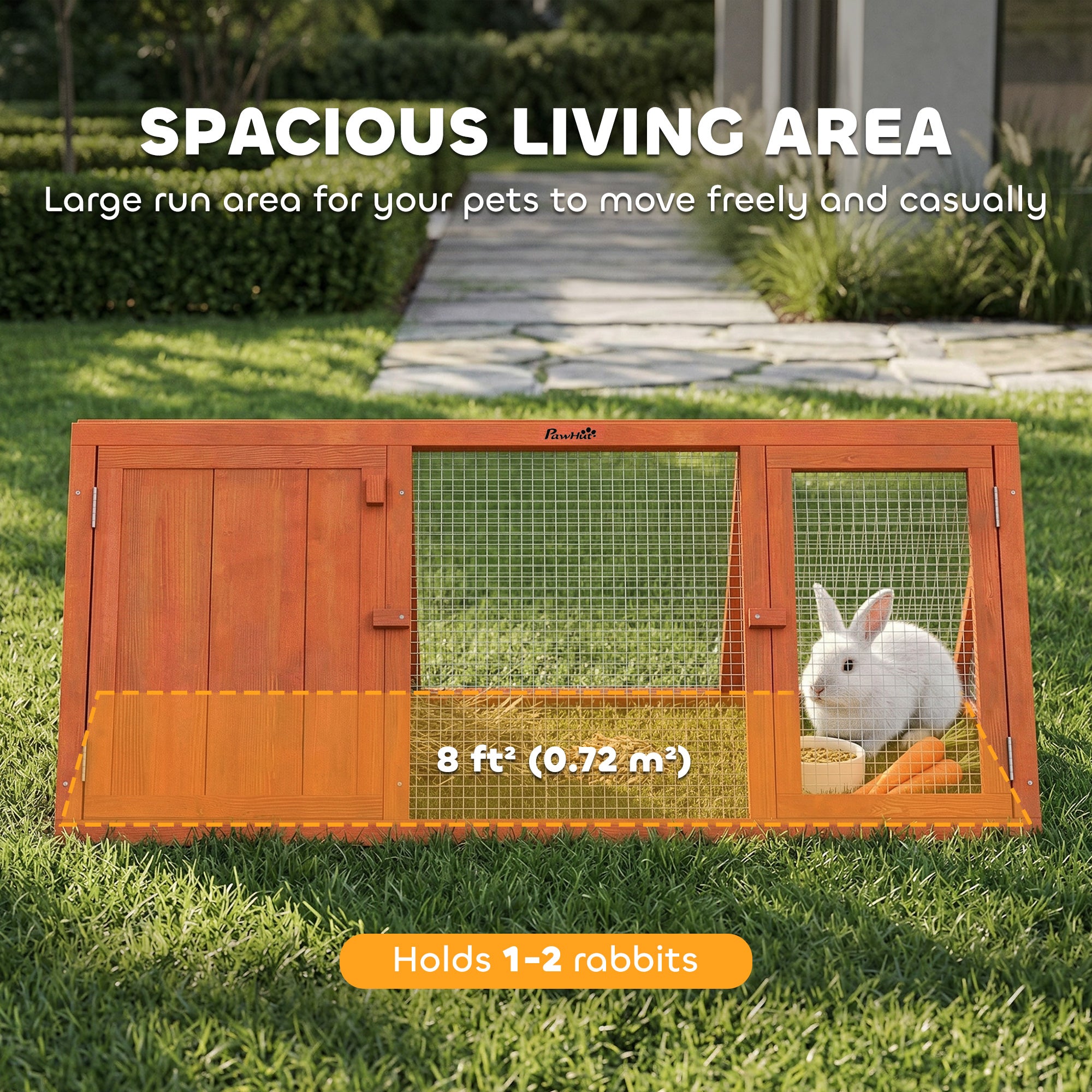 PawHut Rabbit Hutch, Wooden Guinea Pig Hutch with Run and Doors, Outdoor Triangle Bunny House for Rabbits,Duck and Chicken 