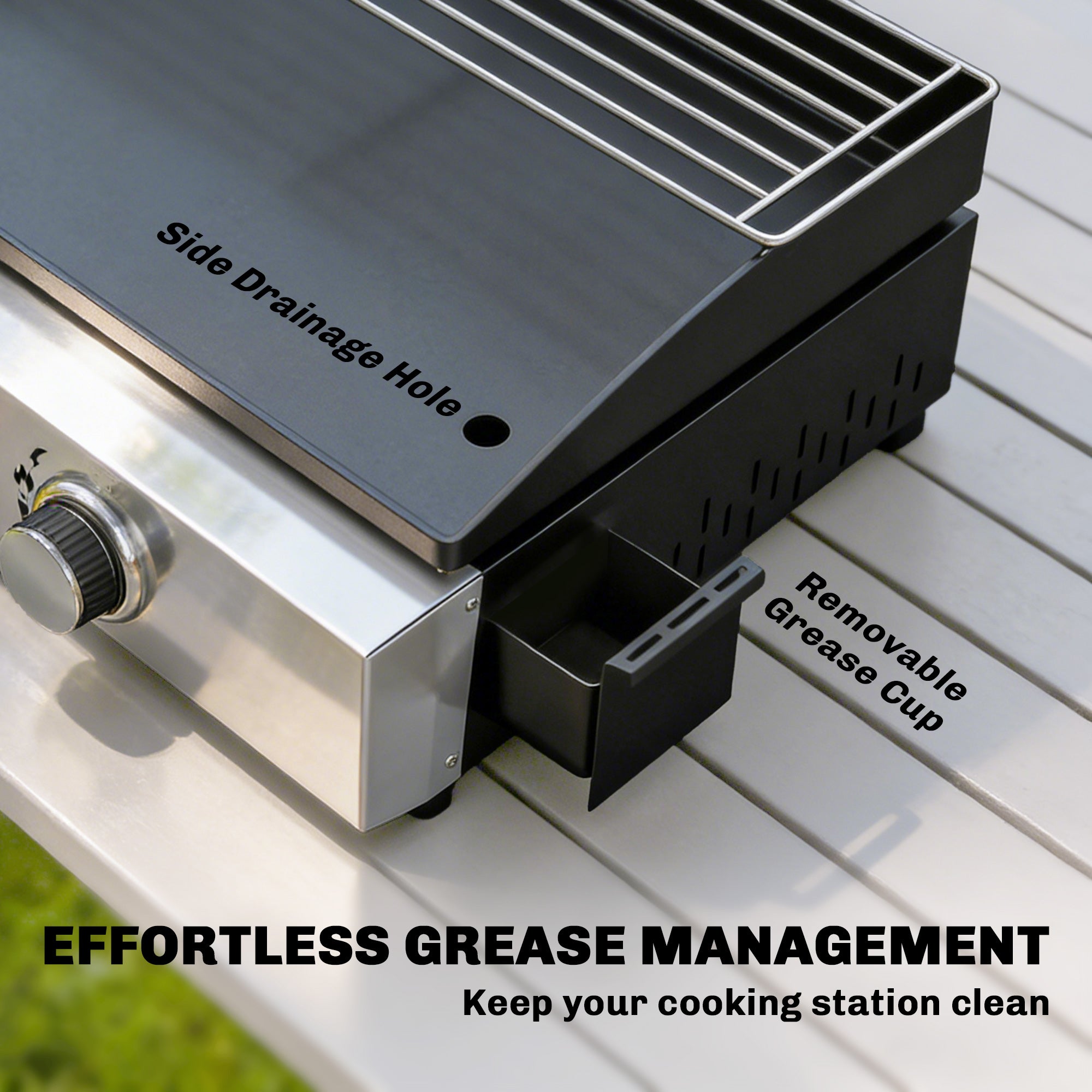 Outsunny 3 Burner Grill Griddle, Portable Gas Plancha with Warming Rack, 7.5 kW, Tabletop Gas BBQ with Grease Cup, Black 