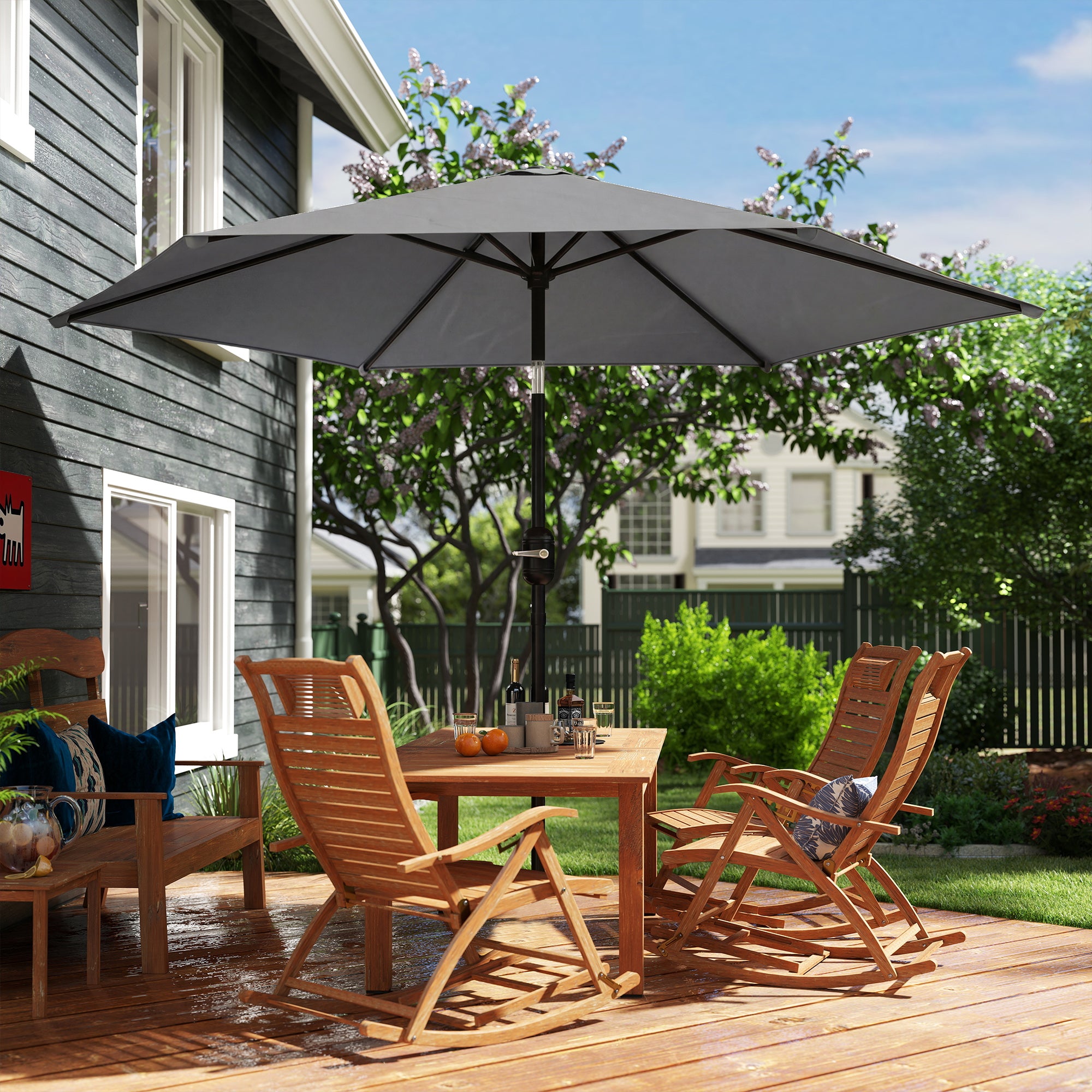 Outsunny 2.6 m Garden Parasol Umbrella with Aluminium Pole, Outdoor Patio Umbrella with Tilt and Crank, Vent, Grey 