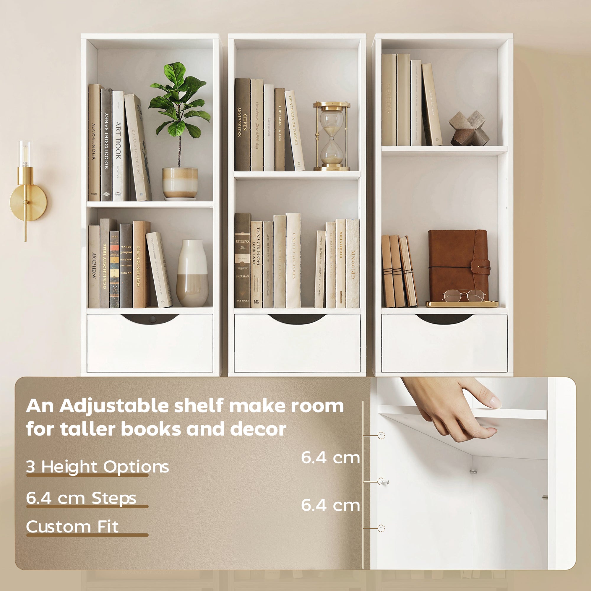 HOMCOM Bookcase with Drawers Adjustable Shelf Bookshelf with 2 Drawers and Cabinet 158 cm White 