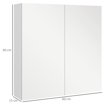 kleankin Bathroom Mirror Cabinet, Wall Mounted Bathroom Storage Cupboard with Adjustable Shelf, 60W x 15D x 60Hcm, High Gloss White 