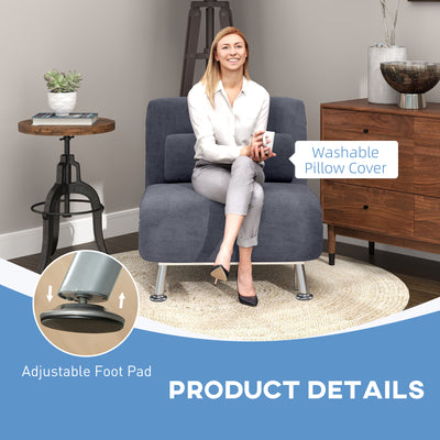 HOMCOM Single Velvet-Feel Sleeper Chair - Charcoal Grey 
