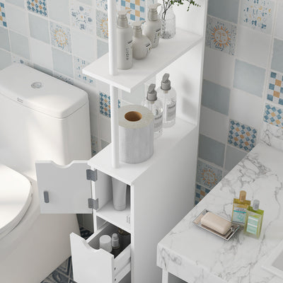 kleankin Slim Bathroom Storage Cabinet with Drawers, Tall Bathroom Cupboard with 2-Tier Shelf, White 