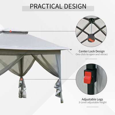 Outsunny 3.6 x 3.6 m Pop up Gazebo with Netting, Height Adjustable Party Tent Instant Canopy Sun Shade Shelter, Grey 