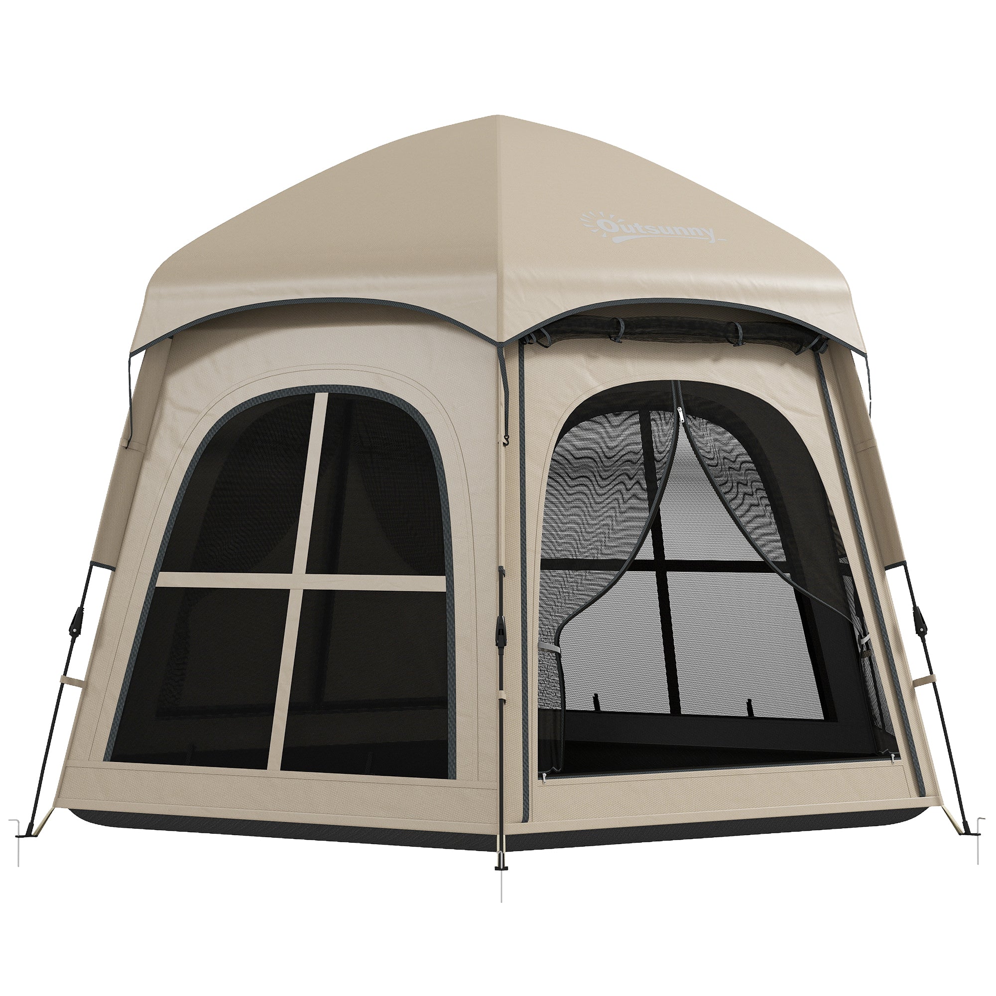 Outsunny Pop Up Tent 3000mm Waterproof Instant Camping Tent 3-4 Person with 2 Doors 4 Windows Khaki 