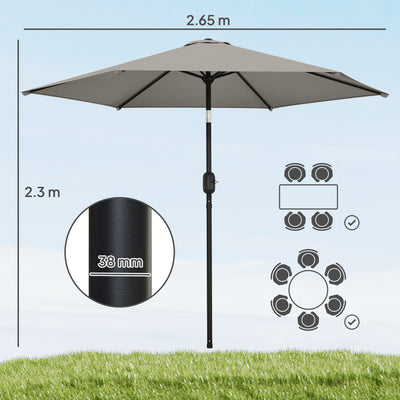 Outsunny 2.6 m Garden Parasol Umbrella with Aluminium Pole, Outdoor Patio Umbrella with Tilt and Crank, Vent, Light Grey 