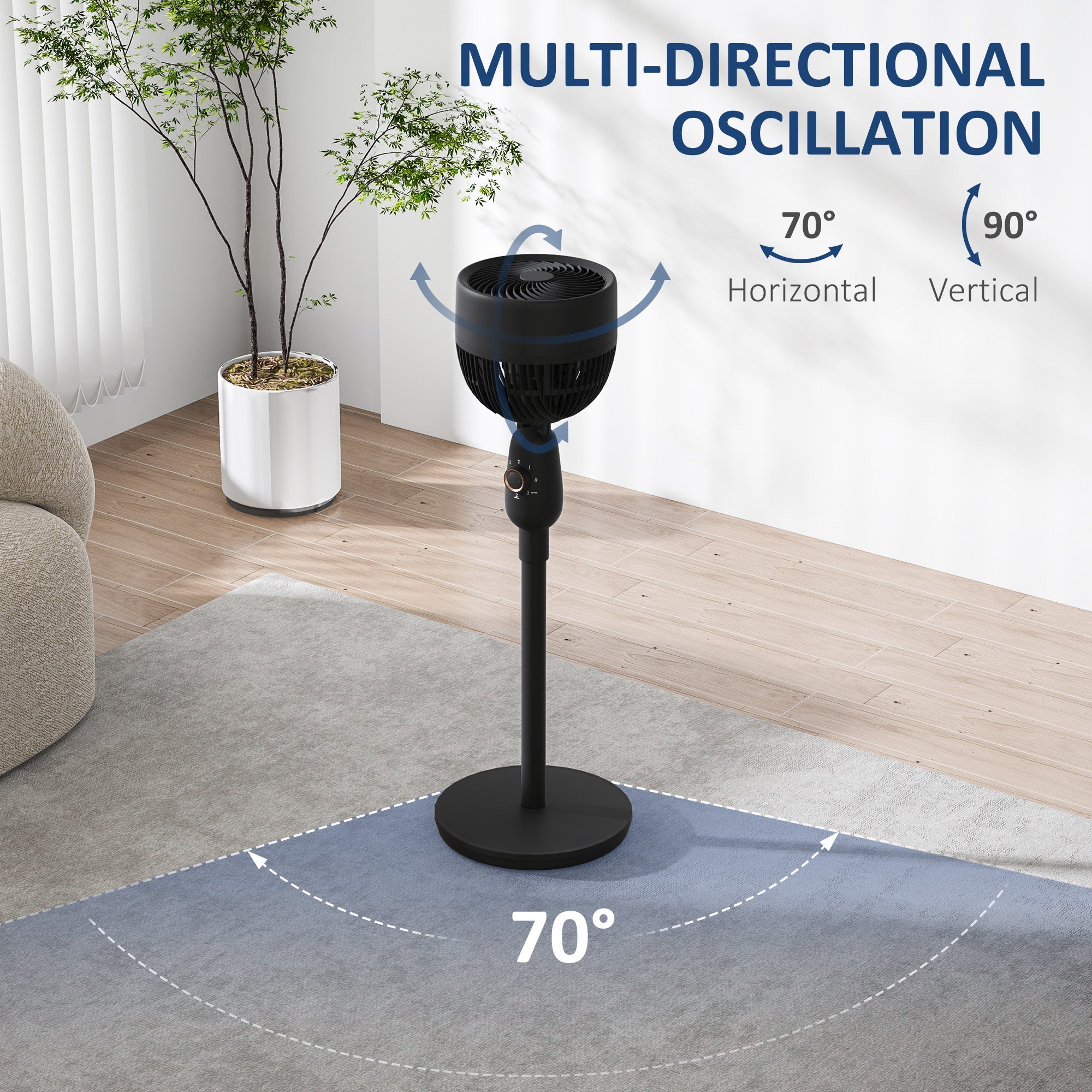 HOMCOM Pedestal Fan, Powerful Air Circulator, 12 Inch Floor Standing Fan with 3 Speed Settings, Oscillating Function for Bedroom, Home and Office, Black 