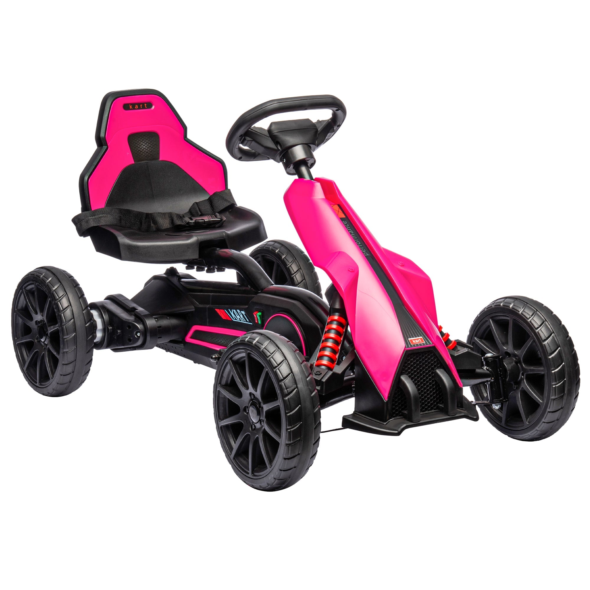 HOMCOM 12V Electric Go Kart for Kids, Ride-On Racing Go Kart with Forward Reversing, Rechargeable Battery, 2 Speeds, for Boys Girls Aged 3-8 Years Old - Pink 