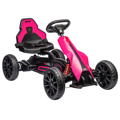 HOMCOM 12V Electric Go Kart for Kids, Ride-On Racing Go Kart with Forward Reversing, Rechargeable Battery, 2 Speeds, for Boys Girls Aged 3-8 Years Old - Pink 