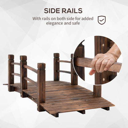Outsunny 1.5M Wooden Garden Bridge Lawn Décor Stained Finish Arc Outdoor Pond Walkway w/ Railings Water Yard Decoration 