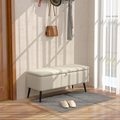 HOMCOM Linen-Look 92 x 31cm Storage Ottoman - Cream White 