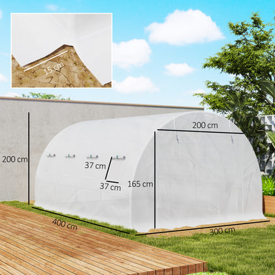 Outsunny 4 x 3 x 2m Polytunnel Greenhouse Replacement Cover ONLY Winter Garden Plant PE Cover for Tunnel Walk-in Greenhouse with Roll-up Windows Door Outdoor, White 