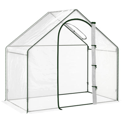 Outsunny Walk In PVC Greenhouse Garden Outdoor Flower Planter Steel Frame w/ Zipped Door & Window 180 x 100 x 168CM Clear 