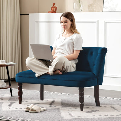HOMCOM Velvet 2 Seater Sofa, Button Tufted Wingback Loveseat with Rubber Wood Legs for Living Room, Bedroom, Dark Blue 
