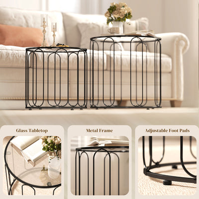HOMCOM Elliptical Cut-Out Nesting Tables - Black 