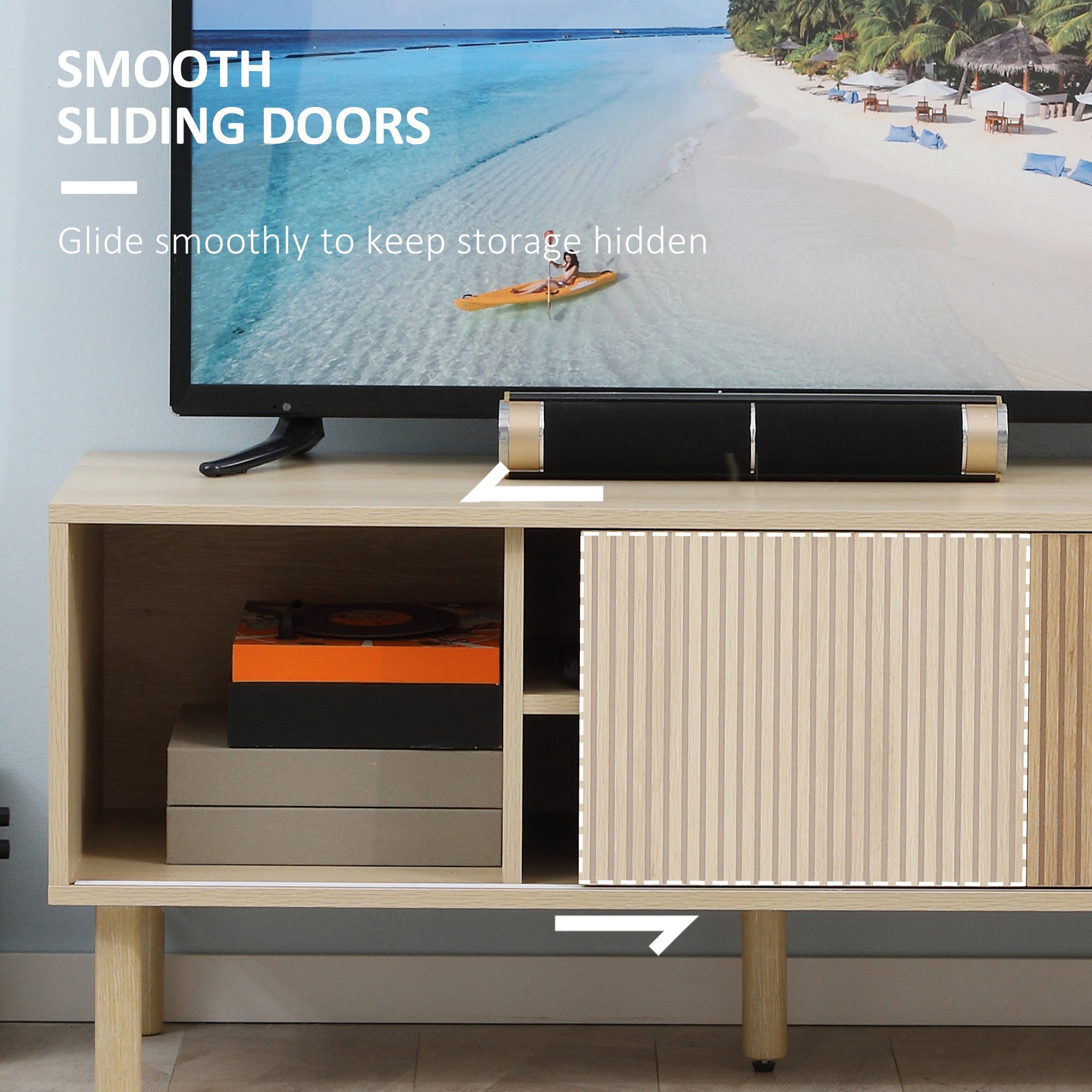 HOMCOM Sliding Door TV Cabinet Stand - Oak Wood-Effect 