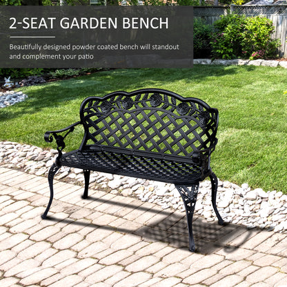 Outsunny Garden Bench, Cast Aluminium, 107Lx58Wx85H cm-Black 