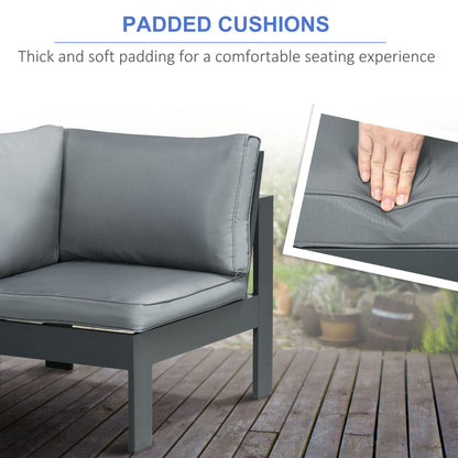 Outsunny 6-Piece Aluminium Garden Furniture Set, Outdoor Conversational Corner Sofa Loveseat Footstool Sectional with Gas Fire Pit Table for Yard, Poolside, Grey