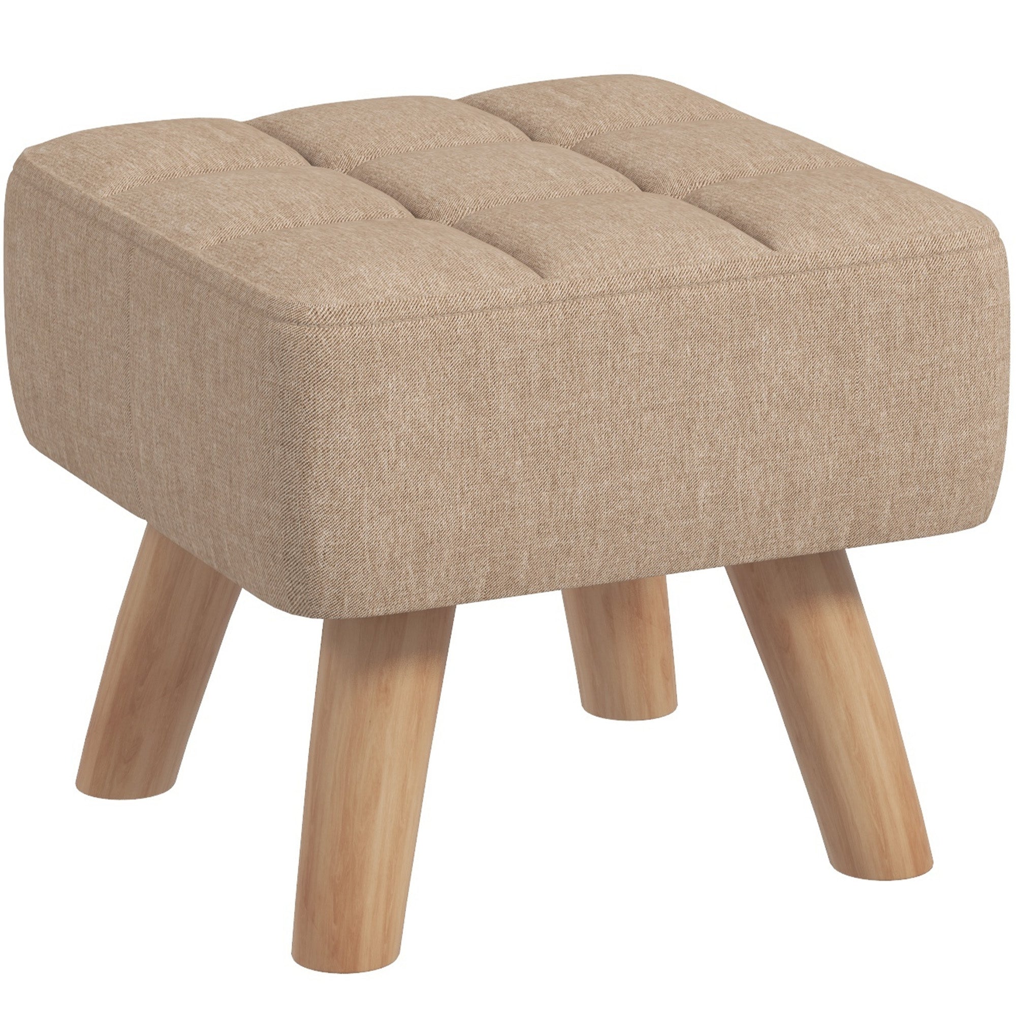 HOMCOM Linen-Look Square Padded Footstool - Brown 
