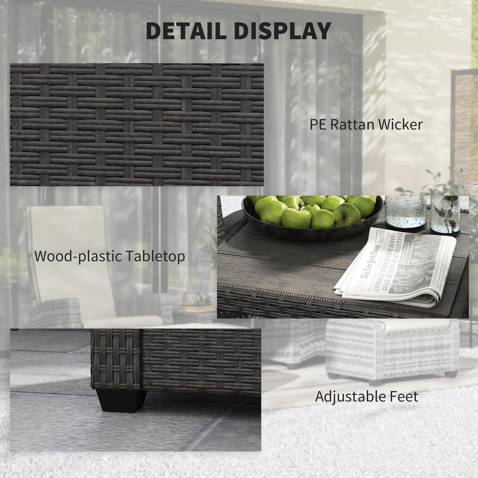 Outsunny 5-Piece Rattan Garden Furniture Set with Cushions - Brown 