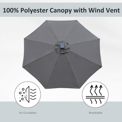 Outsunny 2.7m Garden Parasol Sun Umbrella w/ LED Solar Light Angled Canopy Grey 
