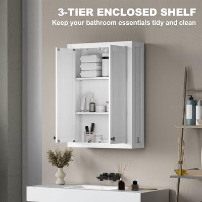 HOMCOM Bathroom Wall Cabinet with Adjustable Shelves - White 
