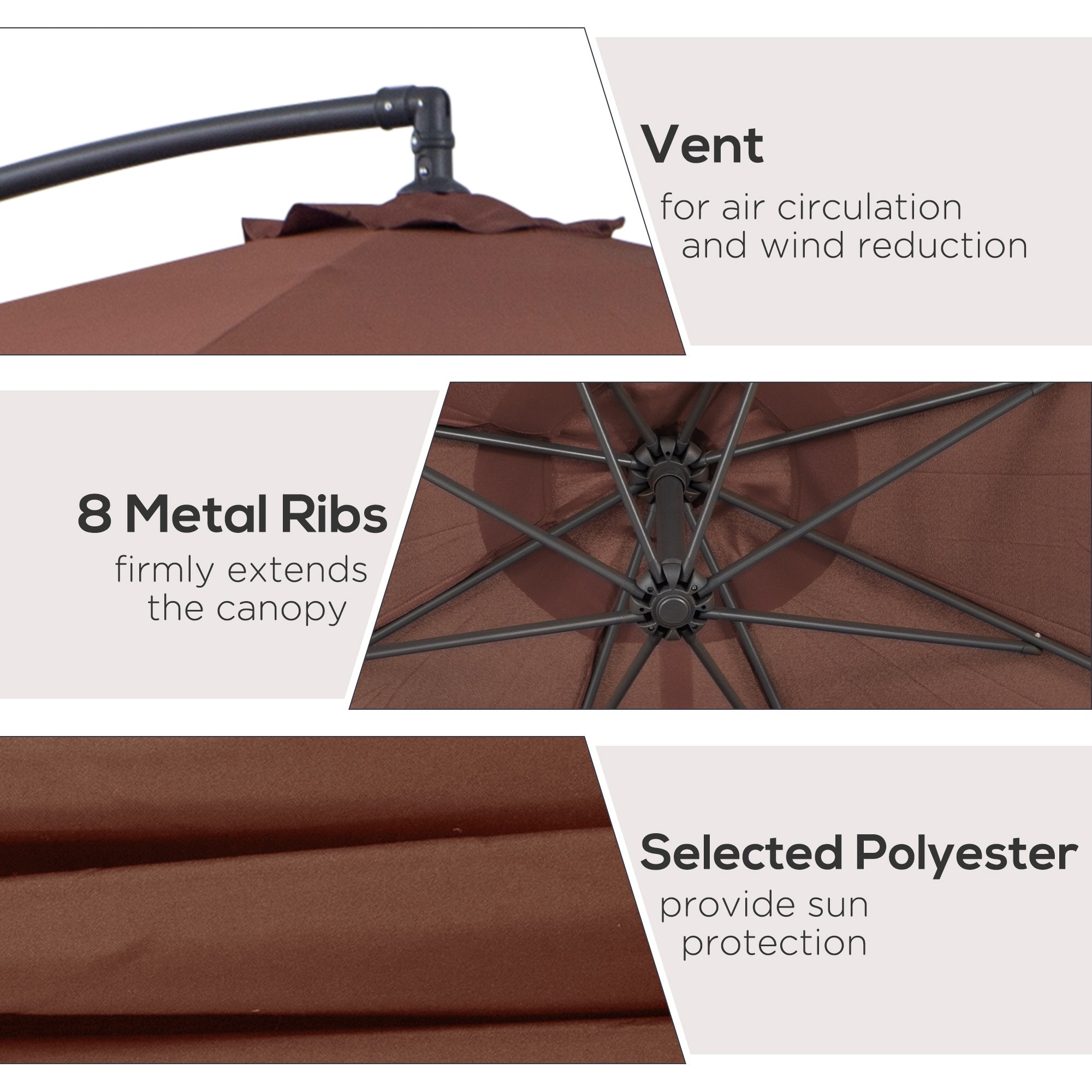Outsunny Φ3m Hanging Umbrella Parasol-Coffee 